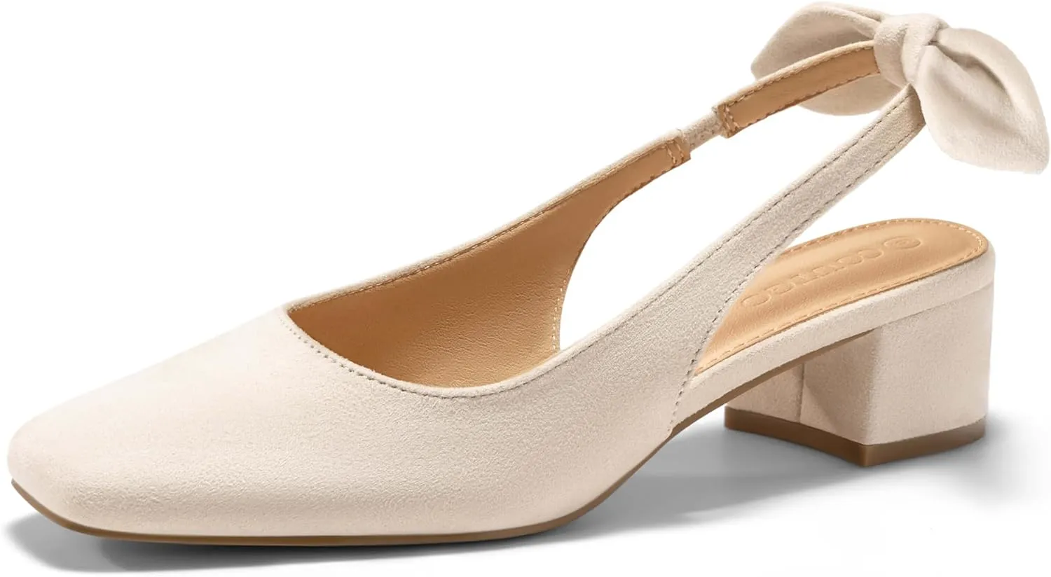 Coutgo Womens Chunky Low Heels Bow Slingback Pumps Closed Square Toe Wedding Party Dress Shoes