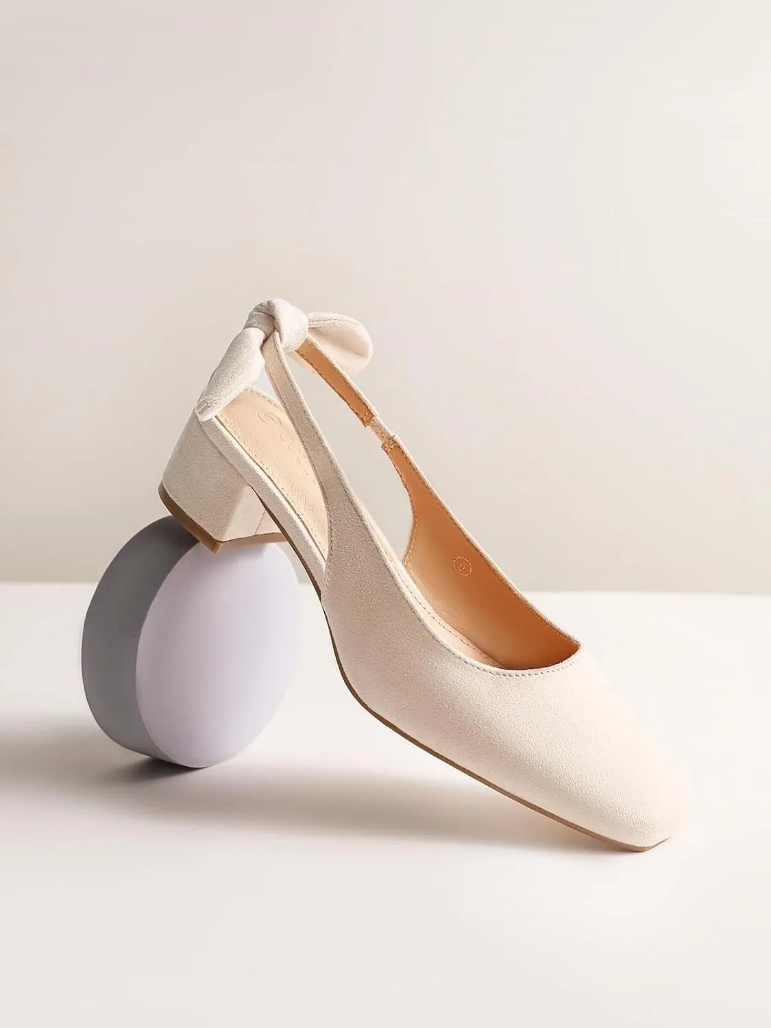 Coutgo Womens Chunky Low Heels Bow Slingback Pumps Closed Square Toe Wedding Party Dress Shoes