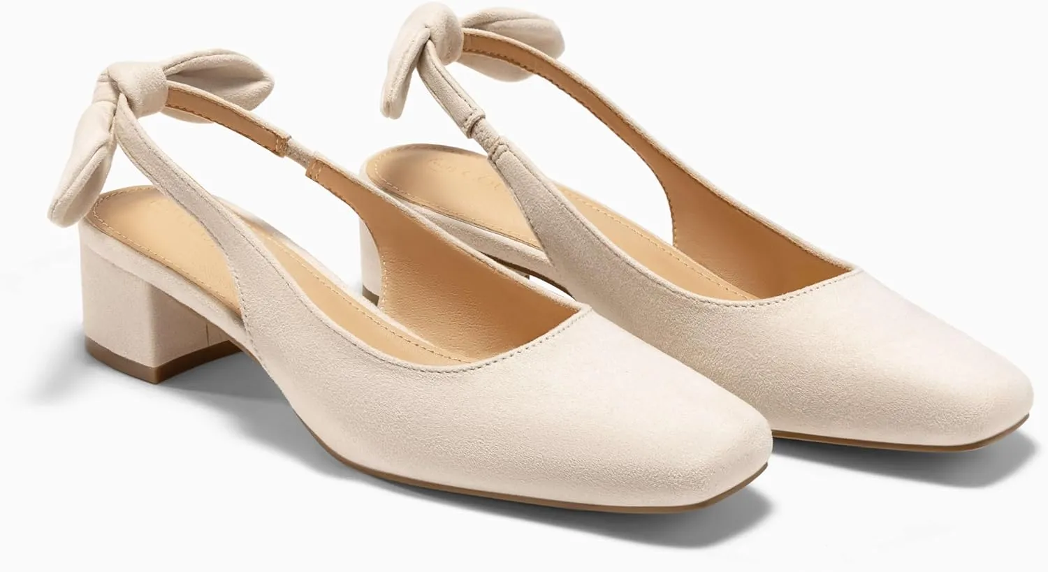 Coutgo Womens Chunky Low Heels Bow Slingback Pumps Closed Square Toe Wedding Party Dress Shoes