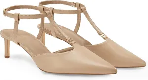 Coutgo Womens Kitten Heels T Strap Closed Pointed Toe Pumps Low Heel Ankle Strap Comfortable Dress Shoes