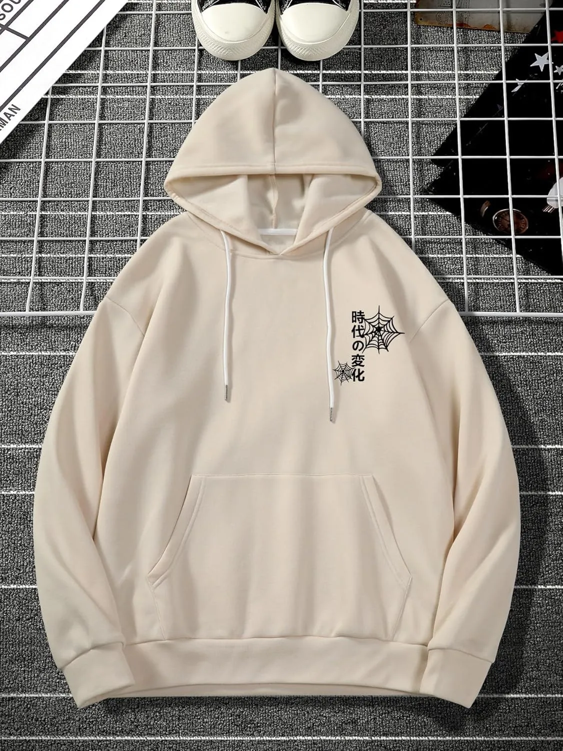 COZYEASE Men's Y2K Graphic Hoodie Drawstring Vintage Sweatshirt Long Sleeve Letter Streetwear with Pocket