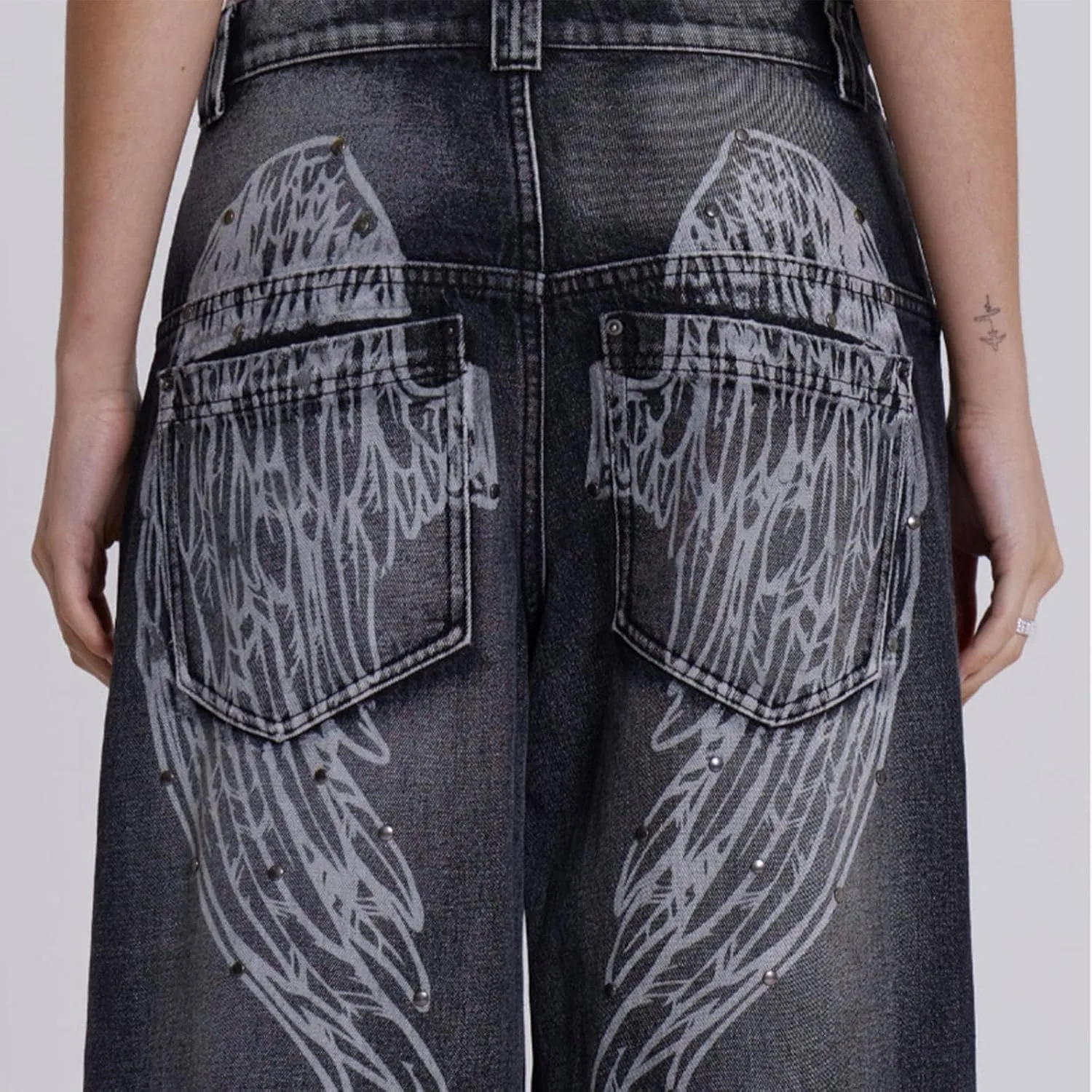 Denim Pants for Woman Vintage 70s Wide Leg Wash Distressed Jeans Flared Lantern Trousers Parachute Pants with Pockets