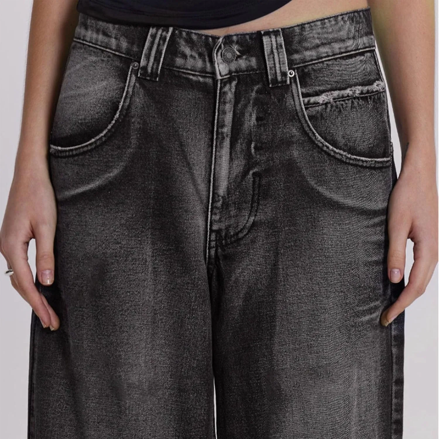 Denim Pants for Woman Vintage 70s Wide Leg Wash Distressed Jeans Flared Lantern Trousers Parachute Pants with Pockets