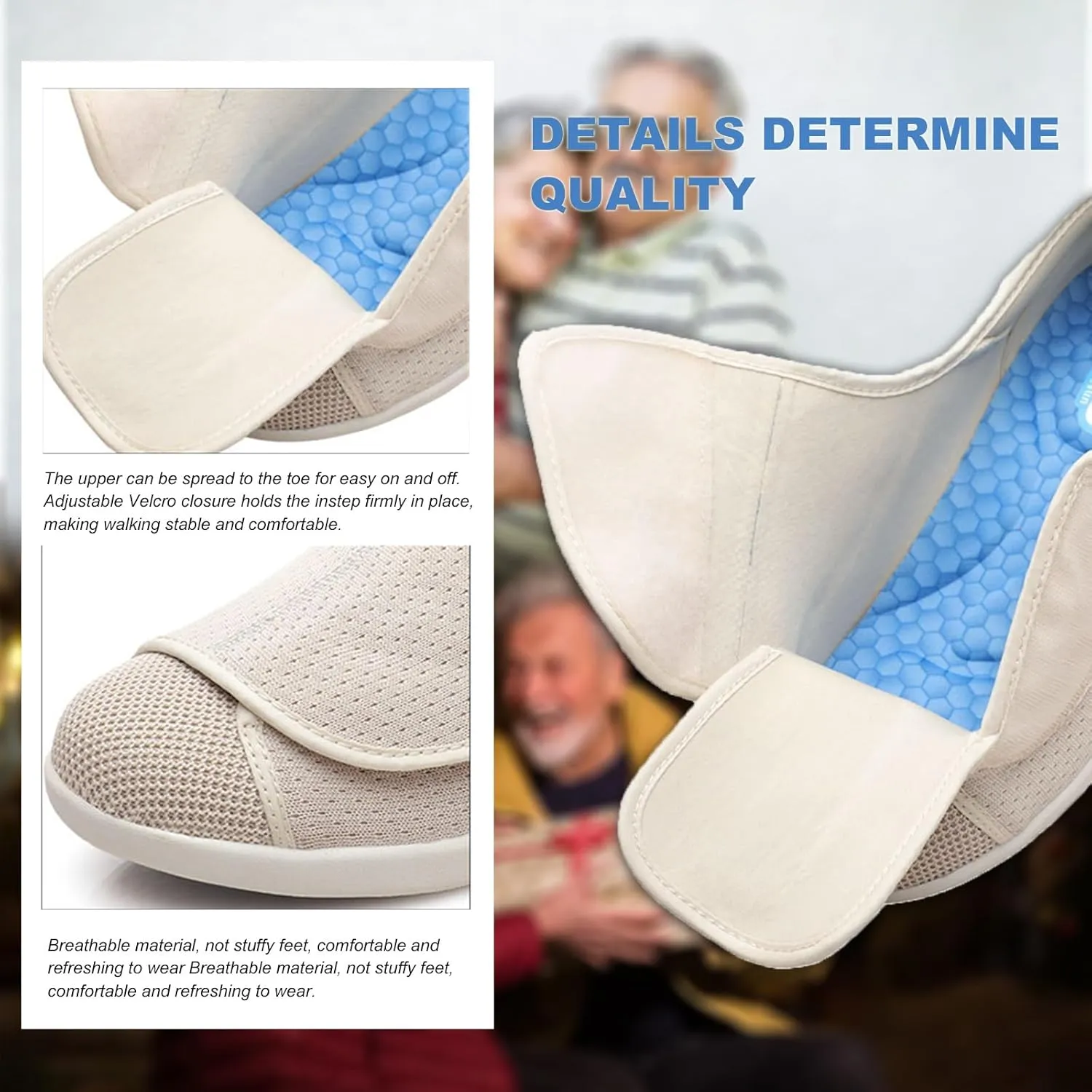 Diabetic Shoes,Adjustable Easy to Put On and Take Off Lightweight Wider Non-Slip Shoes for Swollen Feet