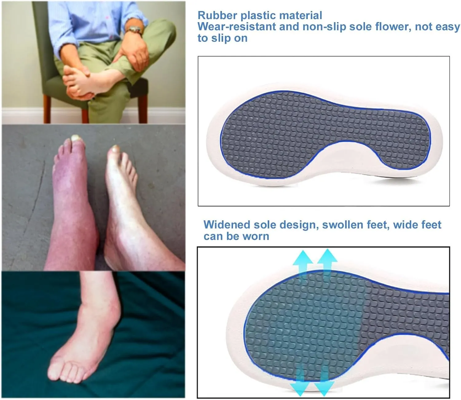 Diabetic Shoes,Adjustable Easy to Put On and Take Off Lightweight Wider Non-Slip Shoes for Swollen Feet