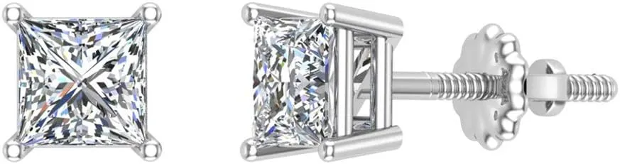 Diamond Earrings for womens Princess Cut studs 14K Gold Gift Box Authenticity Cards