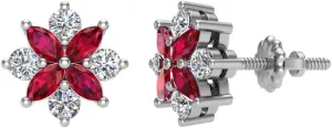 Diamond Earrings Marquise & Round Cut 14K White Gold 0.90 cttw