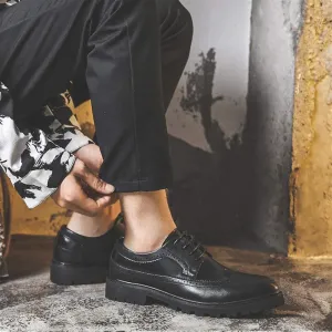 Dress Oxford for Men Lace Up Wing Tip Brogue Derby Shoes Vegan Leather Low Top Slip Resistant Anti-Slip Block Heel Prom