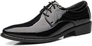 Dress Oxford Formal Shoes for Men Lace Up Snip Toe Patent Leather Derby Shoes Vegan Leather Non Slip Anti-Slip Low Top Party