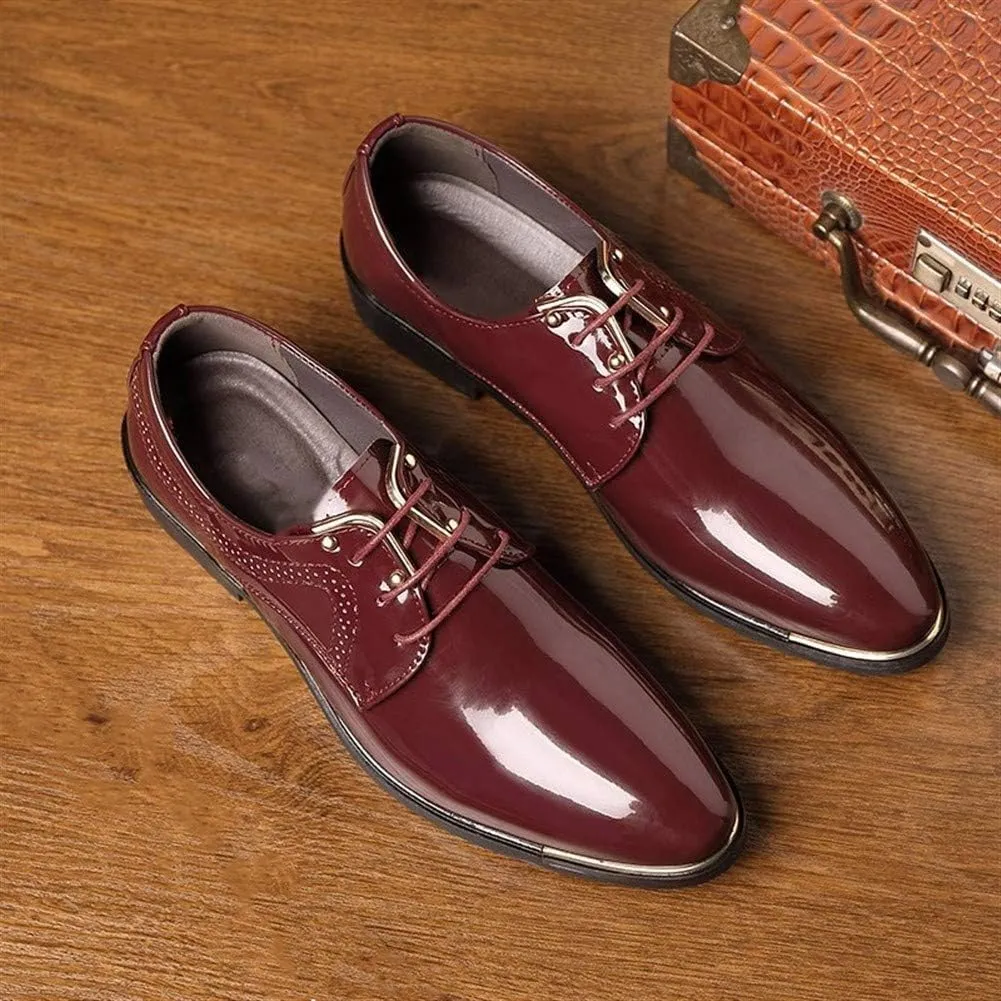 Dress Oxford Formal Shoes for Men Lace Up Snip Toe Patent Leather Derby Shoes Vegan Leather Non Slip Anti-Slip Low Top Party