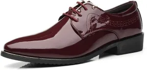 Dress Oxford Formal Shoes for Men Lace Up Snip Toe Patent Leather Derby Shoes Vegan Leather Non Slip Anti-Slip Low Top Party