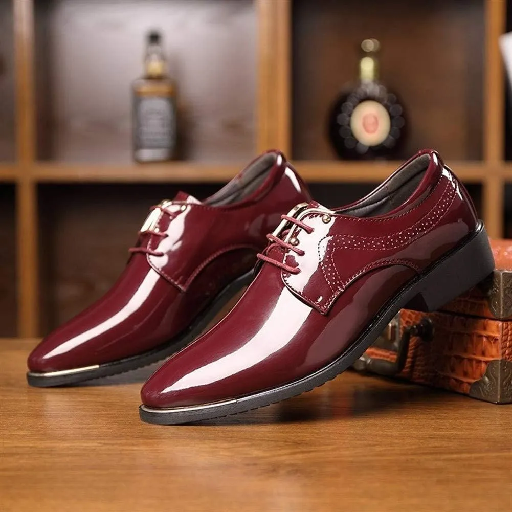 Dress Oxford Formal Shoes for Men Lace Up Snip Toe Patent Leather Derby Shoes Vegan Leather Non Slip Anti-Slip Low Top Party