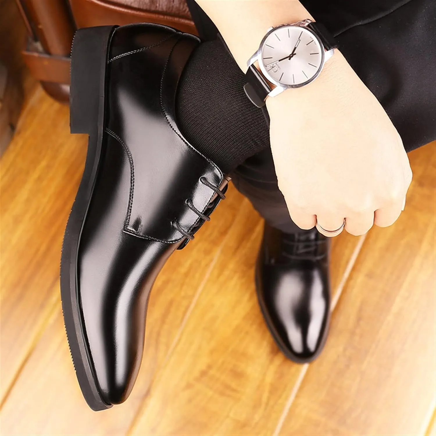 Dress Oxford Shoes for Men Lace Up Round Toe Derby Shoes Vegan Leather Anti-Slip Block Heel Low Top Non Slip Resistant Wedding