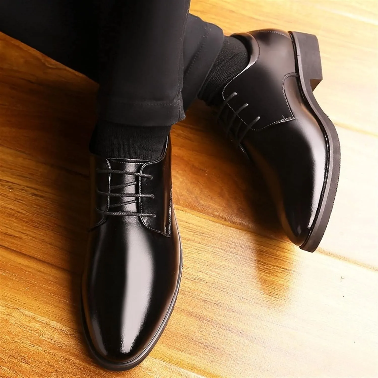 Dress Oxford Shoes for Men Lace Up Round Toe Derby Shoes Vegan Leather Anti-Slip Block Heel Low Top Non Slip Resistant Wedding