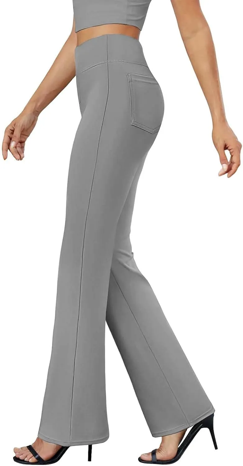 Dress Pants Women High Waist Flat Front Straight Leg Trousers Fashion Slim Fit Comfy Business Office Pant with Pocket