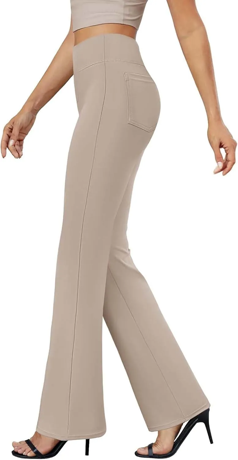 Dress Pants Women High Waist Flat Front Straight Leg Trousers Fashion Slim Fit Comfy Business Office Pant with Pocket