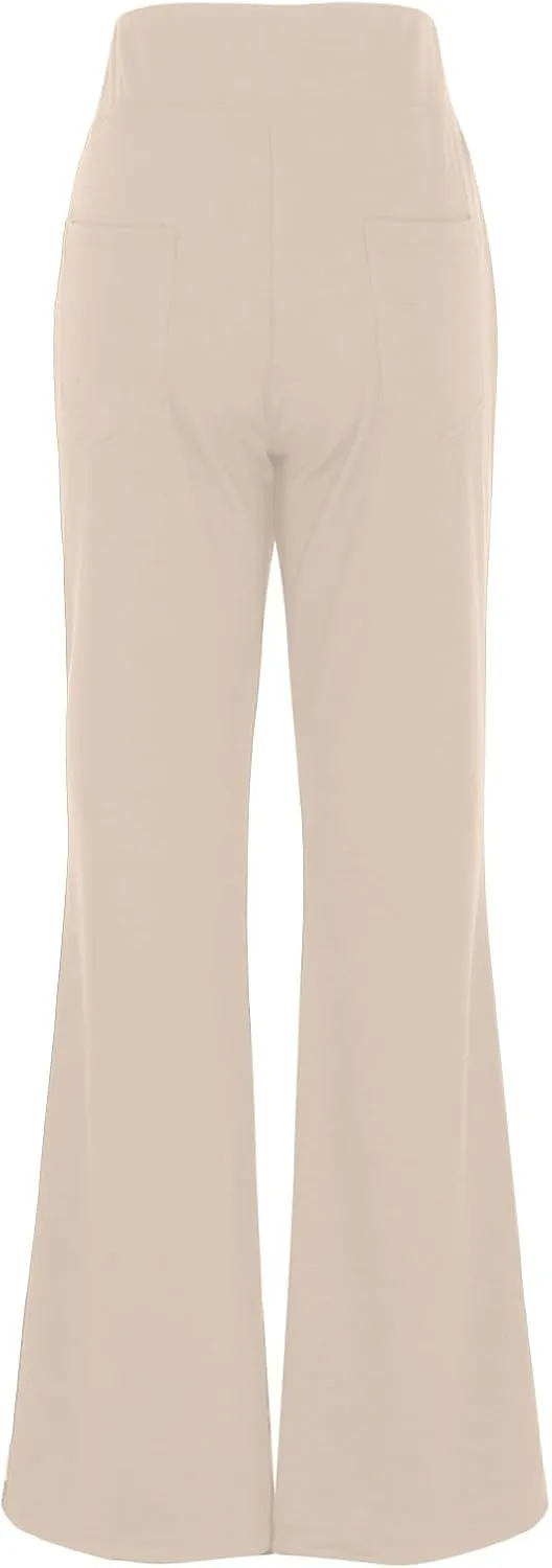 Dress Pants Women High Waist Flat Front Straight Leg Trousers Fashion Slim Fit Comfy Business Office Pant with Pocket