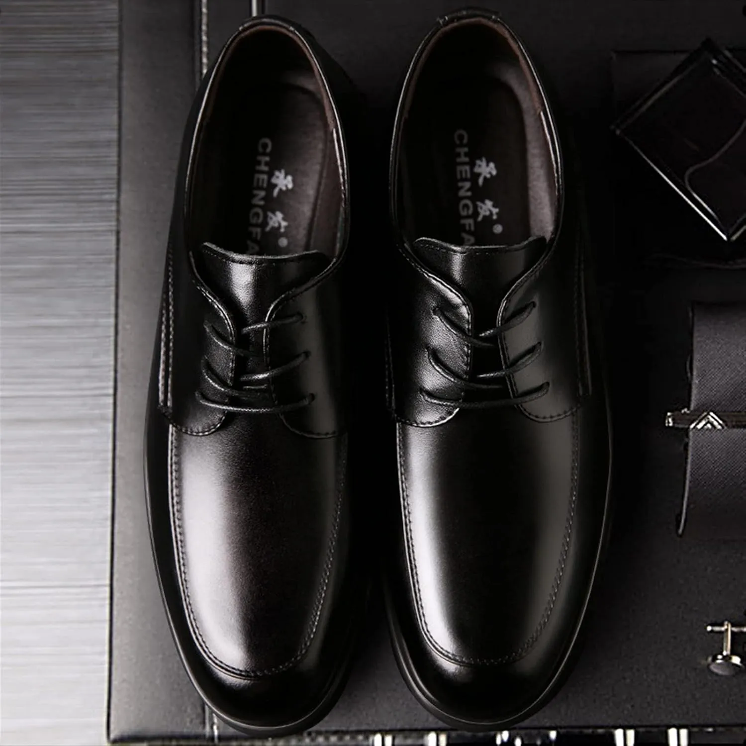 Dress Shoes for Men Lace Up Apron Toe Derby Shoes Burnished Round Toe Vegan Leather Slip Resistant Rubber Sole Anti-Slip Non Slip Low Top Prom