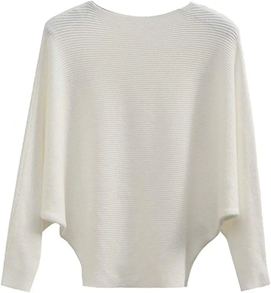 EDSTAR Women Dolman Batwing Sleeves Knitted Sweaters Winter Boat Neck Pullovers Tops