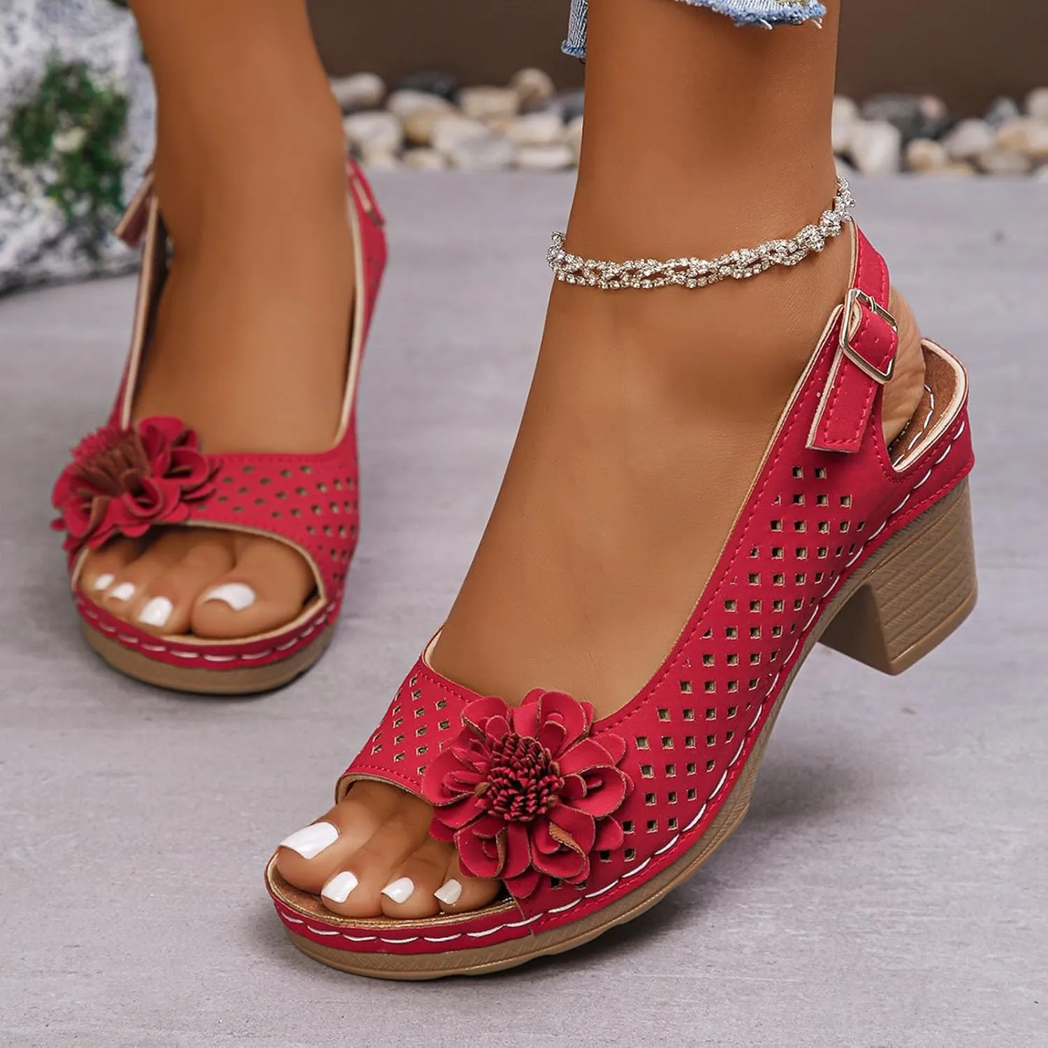 Eduavar Platform Sandals Women Elegant Dressy Dress Party Wedding Pumps Shoes Low Kitten Heels Slingback Open Toe Sandals