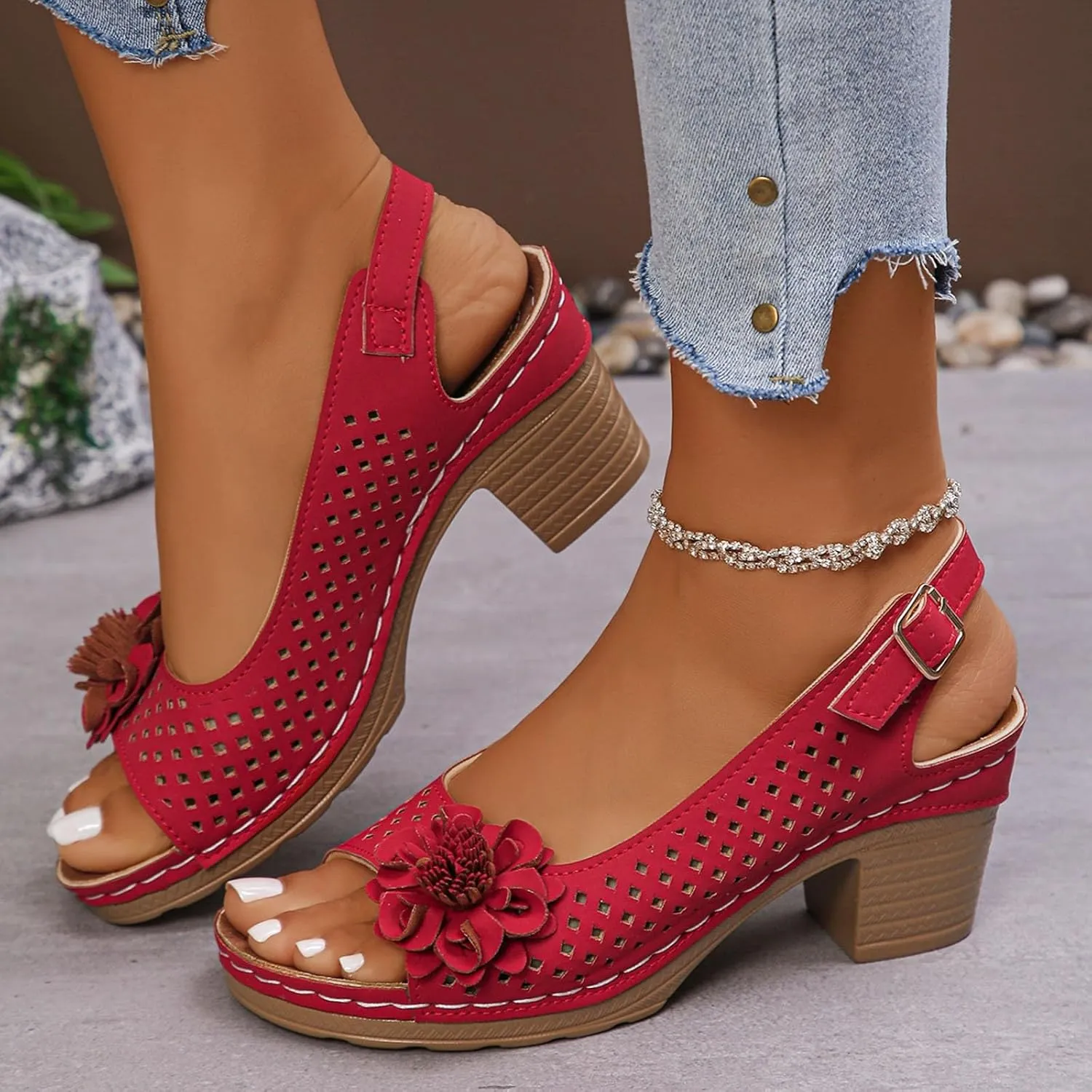 Eduavar Platform Sandals Women Elegant Dressy Dress Party Wedding Pumps Shoes Low Kitten Heels Slingback Open Toe Sandals
