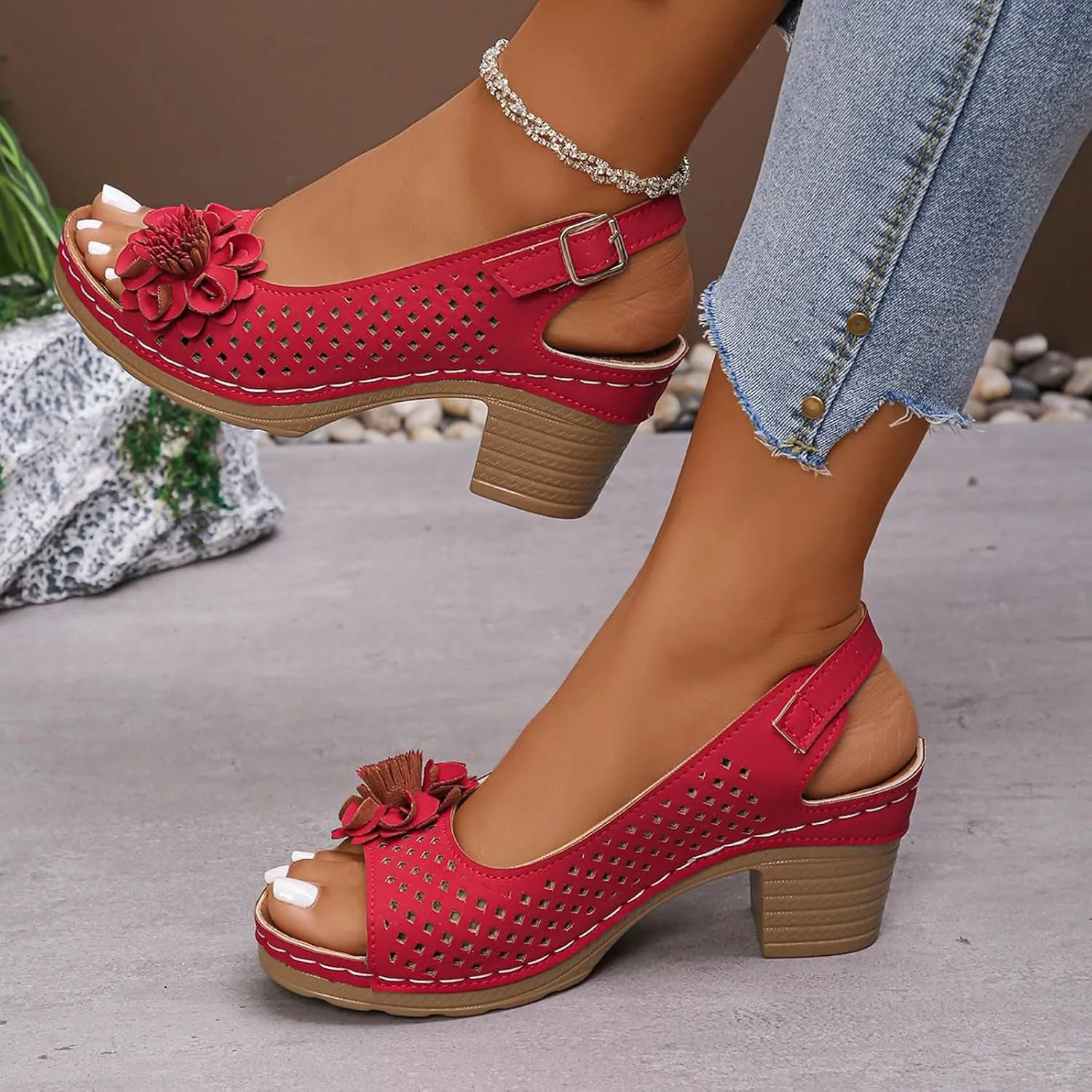 Eduavar Platform Sandals Women Elegant Dressy Dress Party Wedding Pumps Shoes Low Kitten Heels Slingback Open Toe Sandals