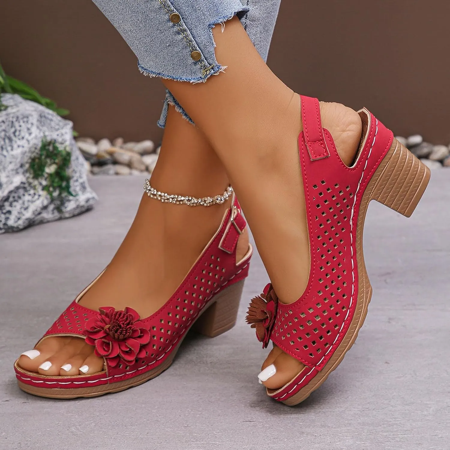 Eduavar Platform Sandals Women Elegant Dressy Dress Party Wedding Pumps Shoes Low Kitten Heels Slingback Open Toe Sandals