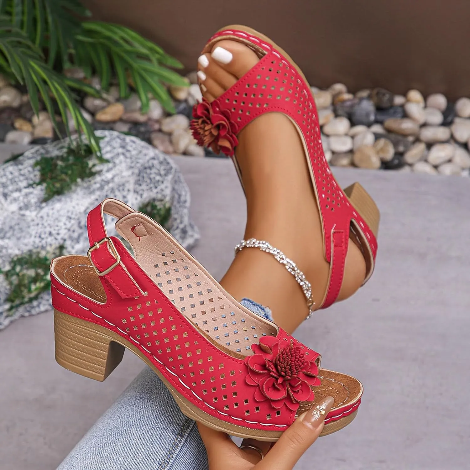 Eduavar Platform Sandals Women Elegant Dressy Dress Party Wedding Pumps Shoes Low Kitten Heels Slingback Open Toe Sandals