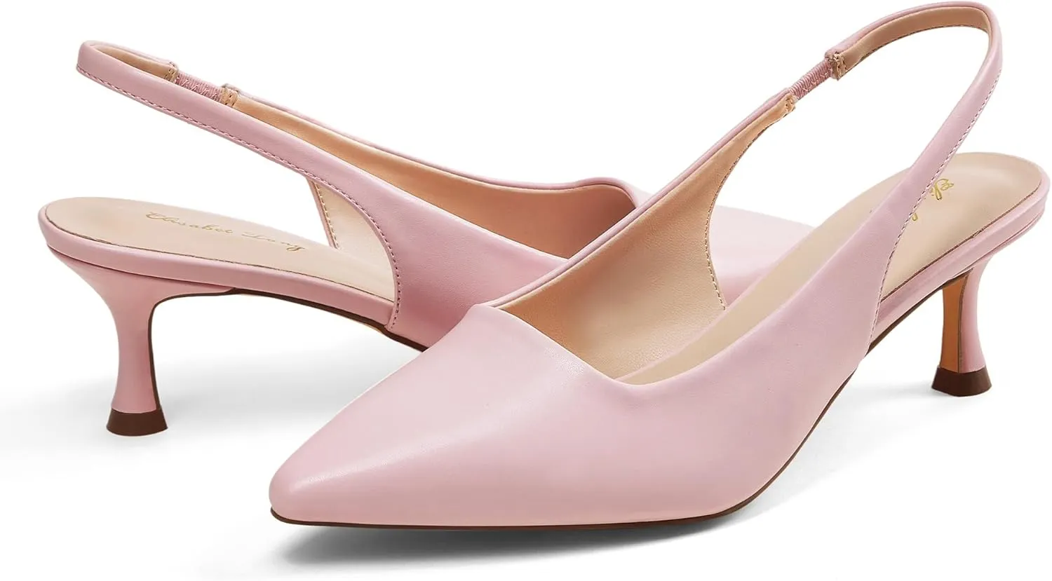 Elisabet Tang 2IN Trendy Closed Toe Slingback Kitten Heels for Women Low Dressy Pumps Wide Width Sexy for Prom