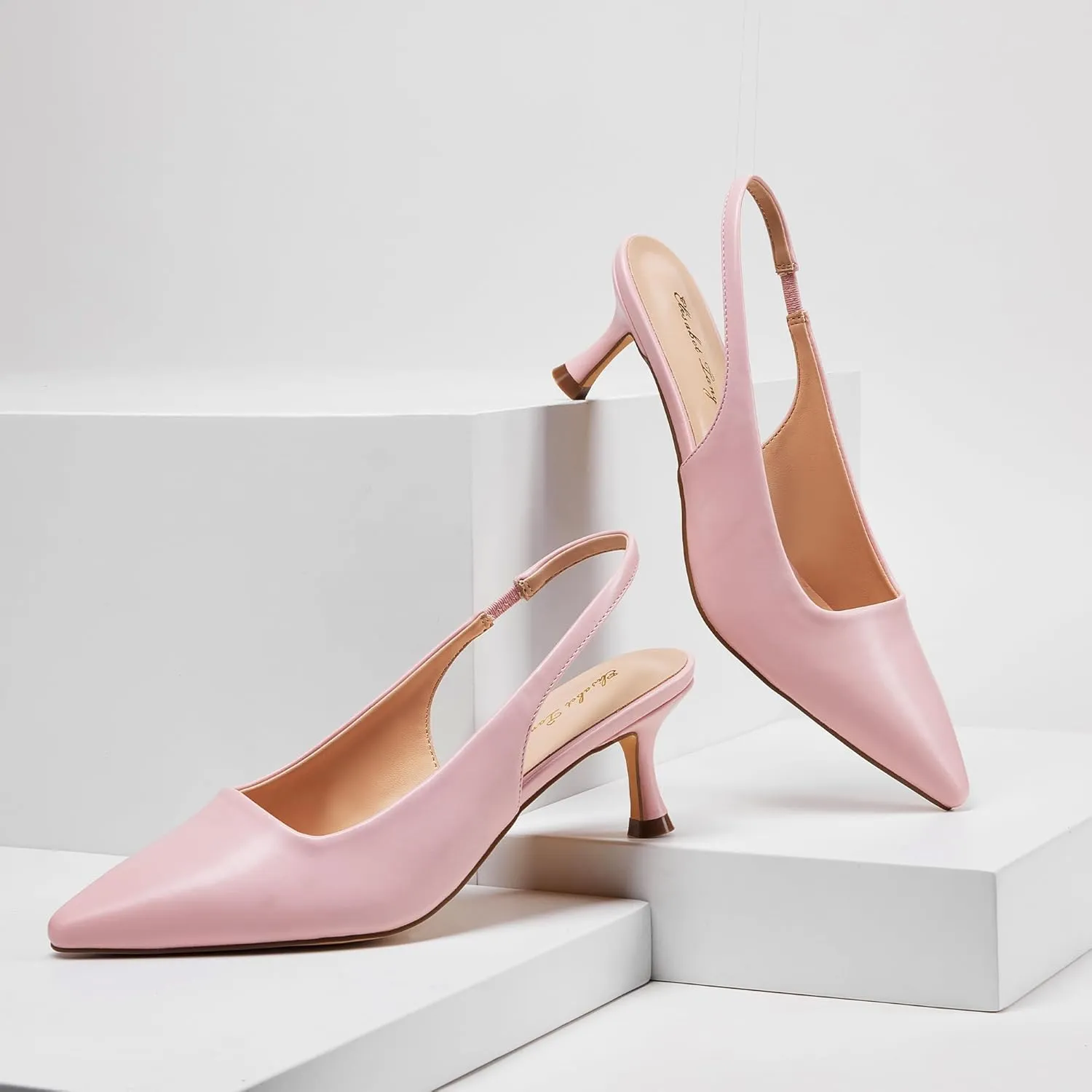 Elisabet Tang 2IN Trendy Closed Toe Slingback Kitten Heels for Women Low Dressy Pumps Wide Width Sexy for Prom