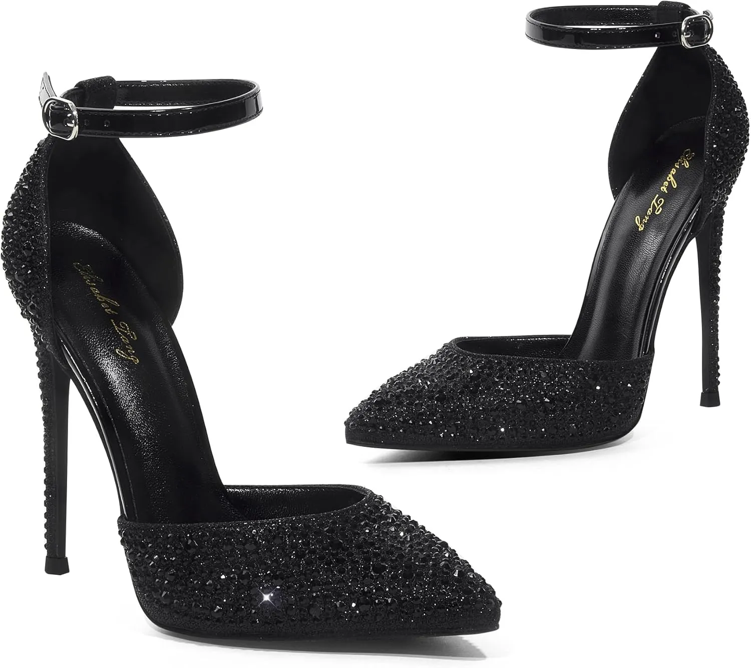 Elisabet Tang High Heels, Women Pumps D'Orsay Ankle Strap Pointed Toe Stiletto Heels Party Wedding Shoes