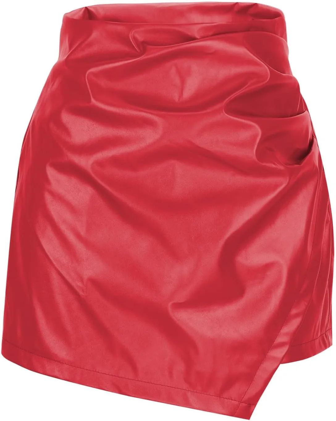 Faux Leather Skorts for Women Elastic High Waisted Ruched Wrap Skort Skirts Casual Sexy Dressy Business Work Skirt