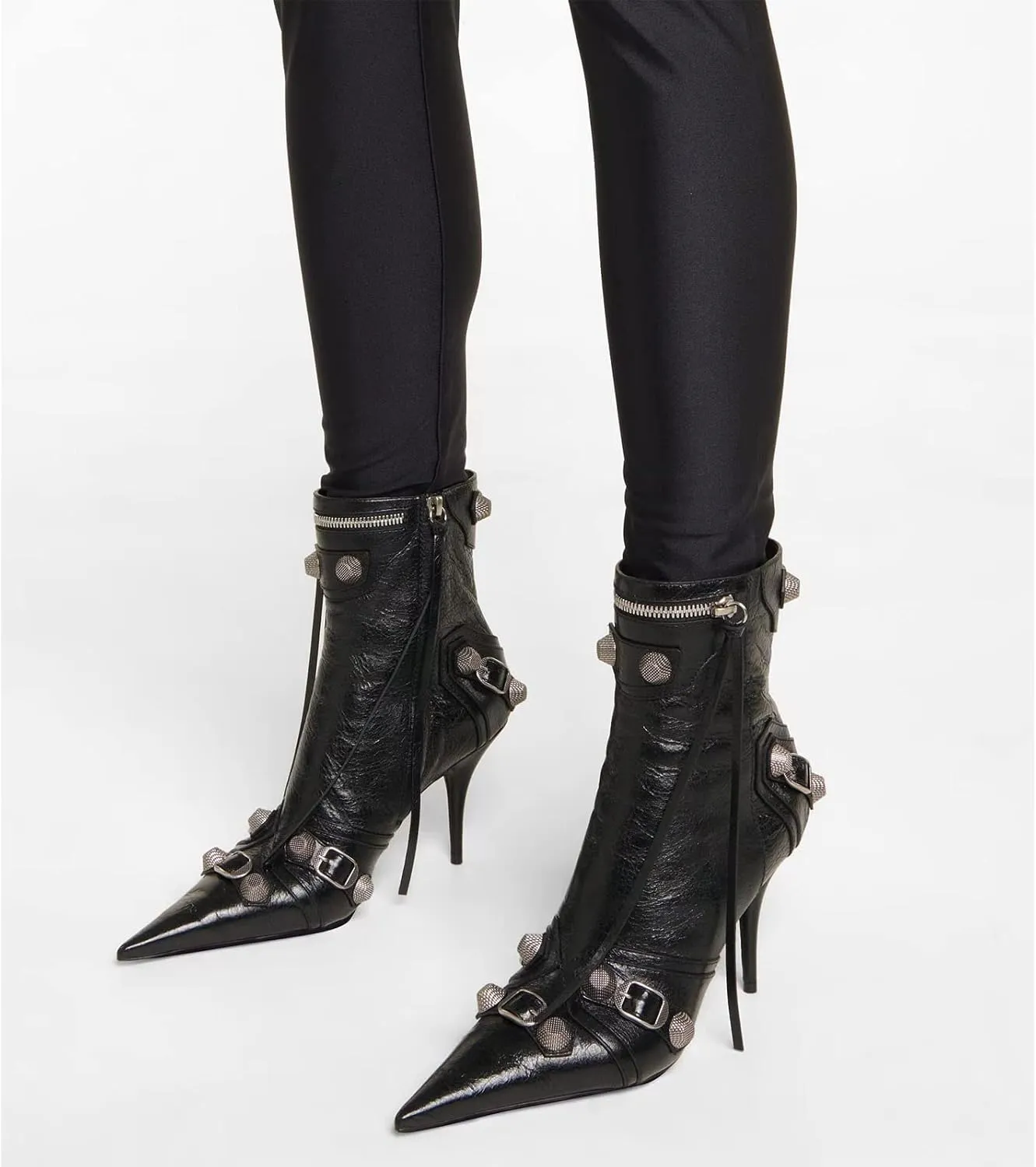 femflame Women's Knee High Boots for Women Pointed Toe Stiletto High Heels Rivet Party Dress Hot Long