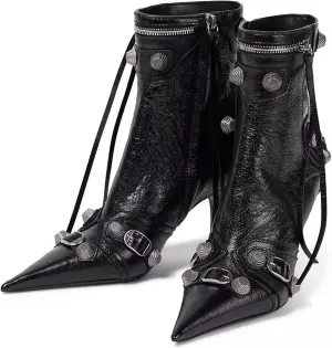 femflame Women's Knee High Boots for Women Pointed Toe Stiletto High Heels Rivet Party Dress Hot Long