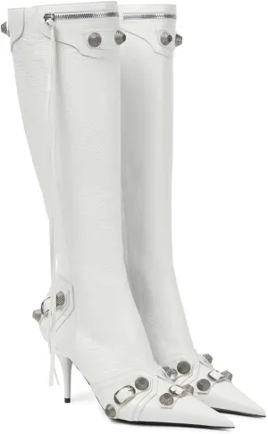 femflame Women's Knee High Boots for Women Pointed Toe Stiletto High Heels Rivet Party Dress Hot Long