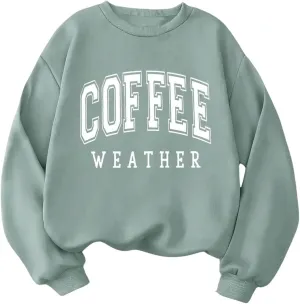 Floerns Women's Letter Print Long Sleeve Drop Shoulder Sweatshirt Crew Neck Pullovers