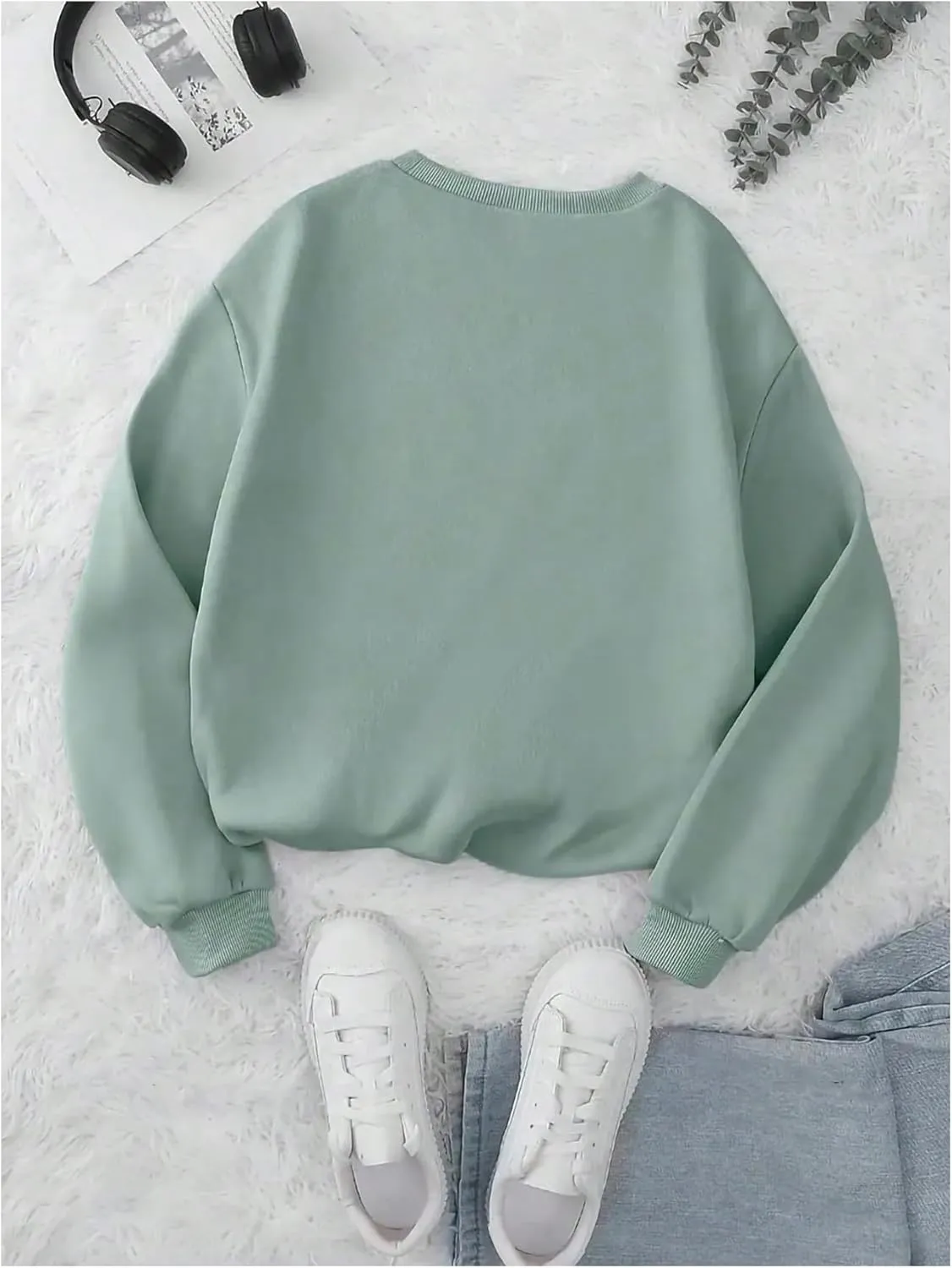 Floerns Women's Letter Print Long Sleeve Drop Shoulder Sweatshirt Crew Neck Pullovers