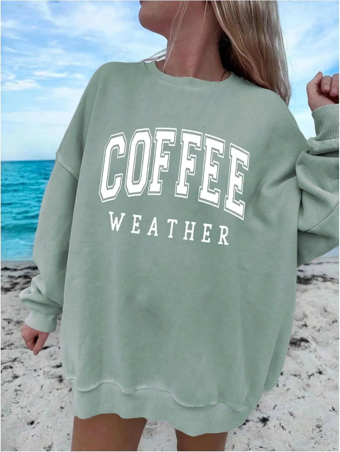 Floerns Women's Letter Print Long Sleeve Drop Shoulder Sweatshirt Crew Neck Pullovers