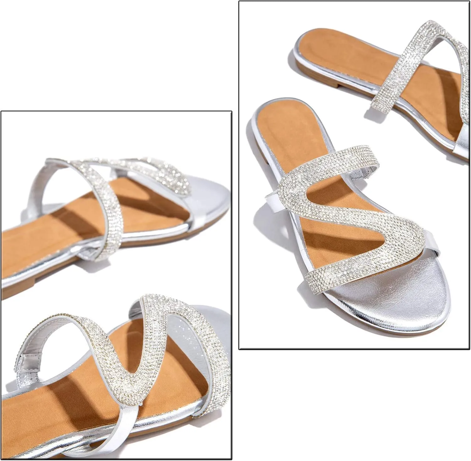 Flops Slippers Casual Crystal Ladies Retro Flat Shoes Sandals Flip Summer Women Women's Rain Boots for Women Waterproof (Silver, 8)
