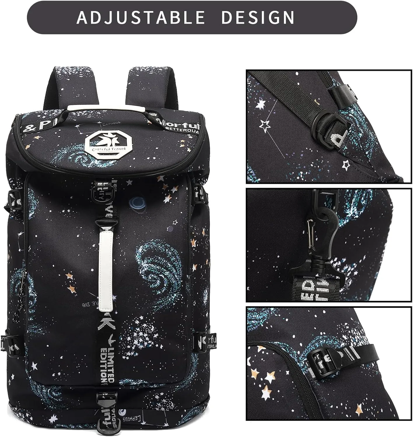 Floral gym duffel bag backpack, fashion wrestling bag,with shoe compartment, 4 kinds of back method waterproof travel sports walking laptop LightweightA-Starry Sky