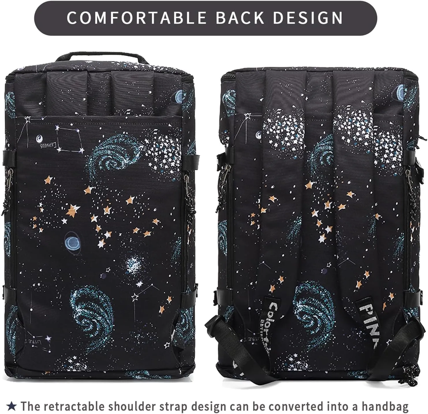 Floral gym duffel bag backpack, fashion wrestling bag,with shoe compartment, 4 kinds of back method waterproof travel sports walking laptop LightweightA-Starry Sky