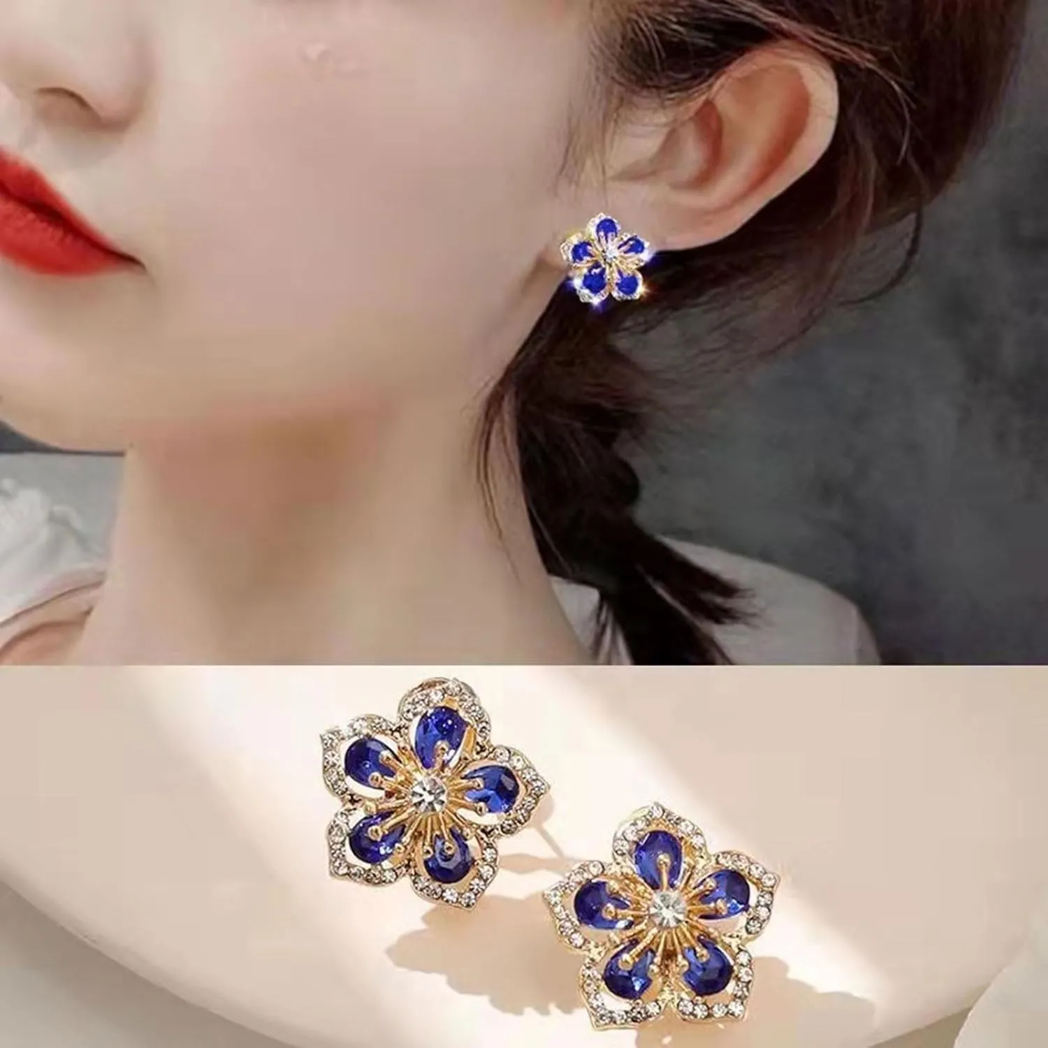 Flower Petal Stud Earrings for Women - Crystal Peach Blossom Wedding Floral Earrings - Minimalist Party Jewelry Gifts