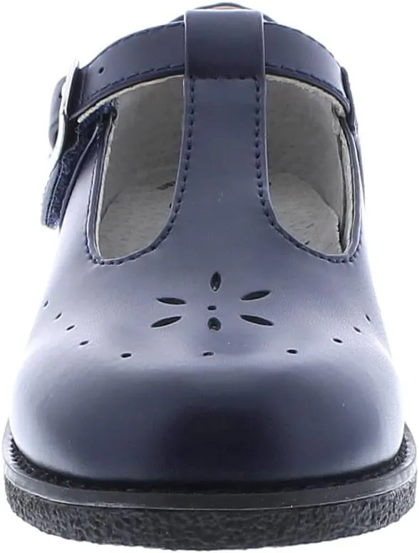 FOOTMATES Sherry BTS Leather T-Strap Mary Jane Flats Girls Dress Shoes with Wide Toe Box and Custom-Fit Insoles, Non-Marking Outsoles - for Little Kids and Big Kids, Ages 4-12