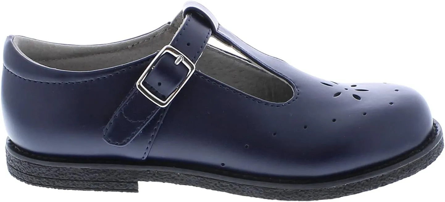 FOOTMATES Sherry BTS Leather T-Strap Mary Jane Flats Girls Dress Shoes with Wide Toe Box and Custom-Fit Insoles, Non-Marking Outsoles - for Little Kids and Big Kids, Ages 4-12