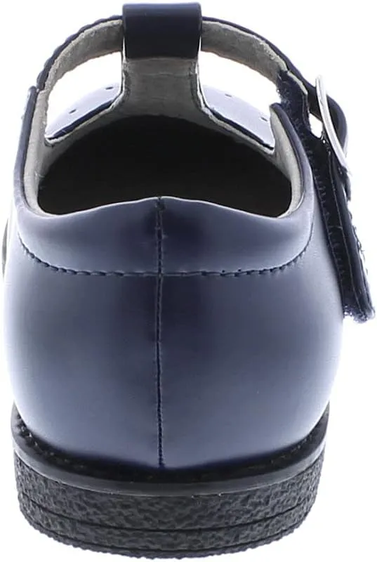 FOOTMATES Sherry BTS Leather T-Strap Mary Jane Flats Girls Dress Shoes with Wide Toe Box and Custom-Fit Insoles, Non-Marking Outsoles - for Little Kids and Big Kids, Ages 4-12