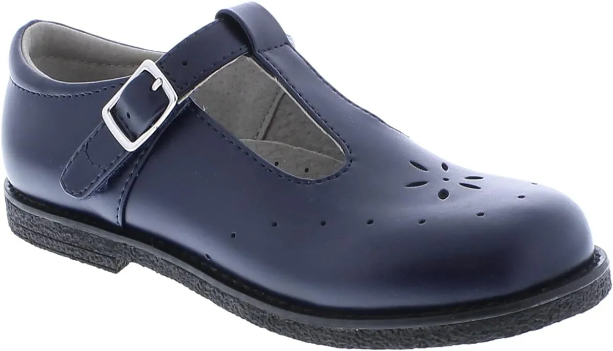 FOOTMATES Sherry BTS Leather T-Strap Mary Jane Flats Girls Dress Shoes with Wide Toe Box and Custom-Fit Insoles, Non-Marking Outsoles - for Little Kids and Big Kids, Ages 4-12