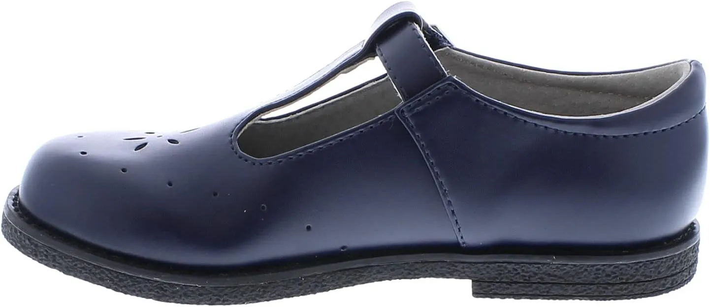 FOOTMATES Sherry BTS Leather T-Strap Mary Jane Flats Girls Dress Shoes with Wide Toe Box and Custom-Fit Insoles, Non-Marking Outsoles - for Little Kids and Big Kids, Ages 4-12