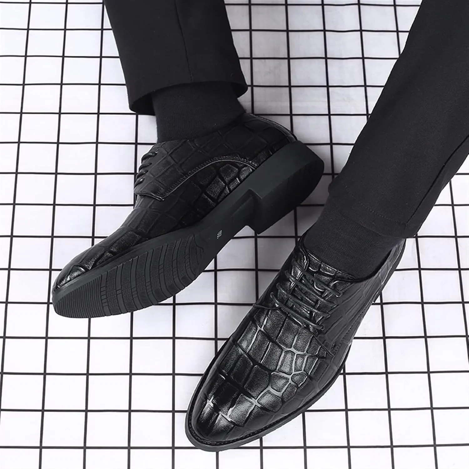 Formal Shoes Dress Oxford for Men Lace Up Round Toe Derby Shoes Vegan Leather Anti-Slip Low Top Block Heel Resistant Non Slip Prom