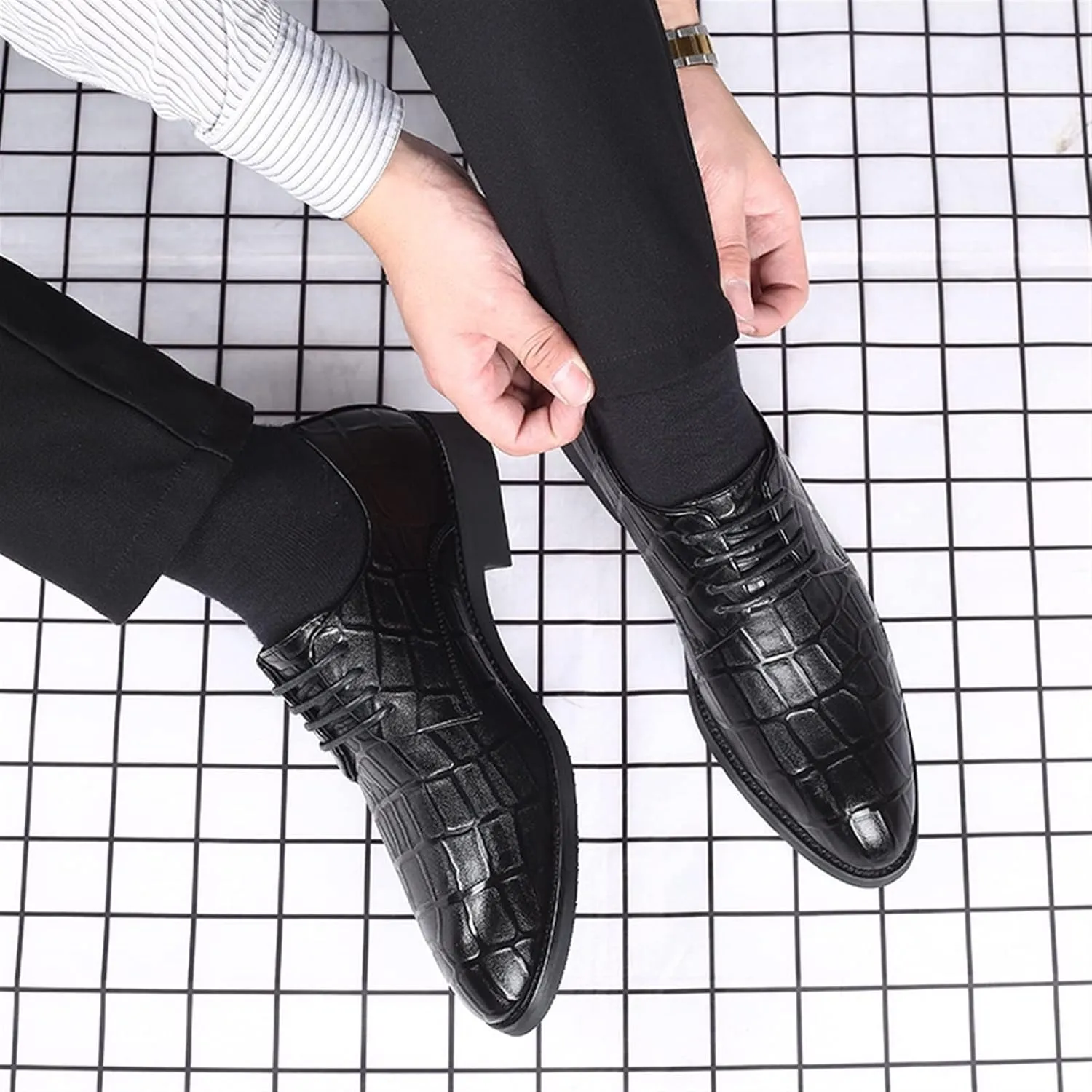 Formal Shoes Dress Oxford for Men Lace Up Round Toe Derby Shoes Vegan Leather Anti-Slip Low Top Block Heel Resistant Non Slip Prom