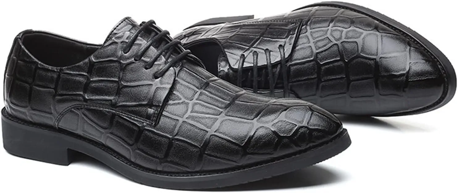 Formal Shoes Dress Oxford for Men Lace Up Round Toe Derby Shoes Vegan Leather Anti-Slip Low Top Block Heel Resistant Non Slip Prom